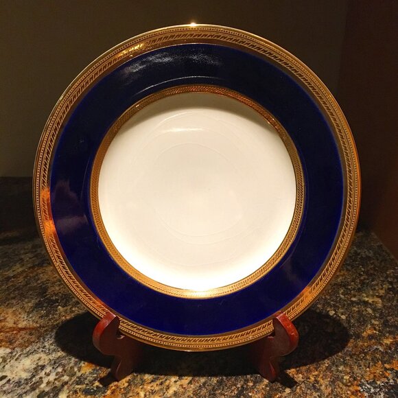 Vintage English CROWN DUCAL Cobalt and Gold Trim Dessert Plate #7 - Picture 1 of 6